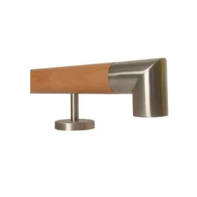   Lépcsőkorlát sarok végzáróval 100-200 cm rozsdamentes acél egyenes tartóval Ø 42 mm kapaszkodó bükkfából 