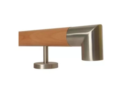 Lépcsőkorlát sarok végzáróval 100-200 cm rozsdamentes acél egyenes tartóval Ø 42 mm kapaszkodó bükkfából 