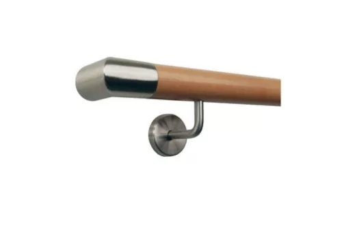 Lépcsőkorlát 100-200 cm rozsdamentes acél tartóval Ø 42 mm kapaszkodó sarok végzáróval 200 cm bükkfából 