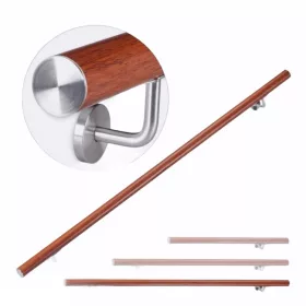   Lépcsőkorlát rozsdamentes acél és alumínium 150 cm korlát tölgyfa hatású