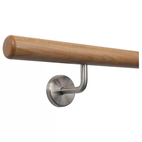 Lépcsőkorlát rozsdamentes acél tartóval Ø 35 mm kapaszkodó 180 cm tölgyfából 