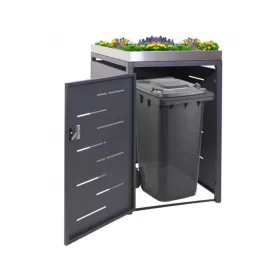   Kerti kukatároló acél szemeteskuka tároló rozsdamentes acél virágágyással 1 db 80-240 literes kuka tárolására antracit