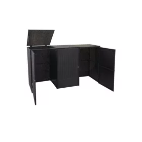   Kerti kuka tároló polirattan szemeteskuka tároló 3x120 liter fekete