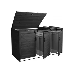   Kerti kukatároló fa szemeteskuka tároló 3 db tároló 120x207x104 cm antracit fenyőfából