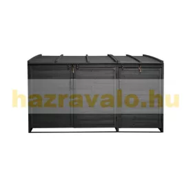  Kerti kukatároló fa szemeteskuka tároló 3 db tároló 120x207x104 cm antracit fenyőfából