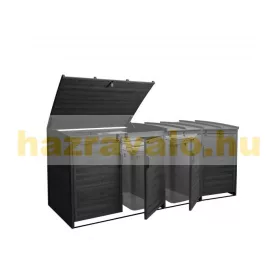   Kerti kukatároló fa szemeteskuka tároló 4 db tároló 116x66x92 cm antracit fenyőfából