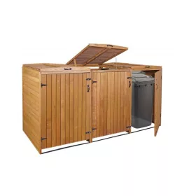   Kerti kukatároló fa szemeteskuka tároló 3 db tároló 126x237x98 cm barna fenyőfa szemetes tartó