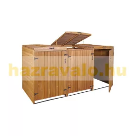   Kerti kukatároló fa szemeteskuka tároló 3 db tároló 126x237x98 cm barna fenyőfa szemetes tartó