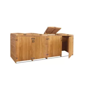   Kerti kukatároló fa szemeteskuka tároló 4 db tároló 126x316x98 cm barna fenyőfa szemetes tartó