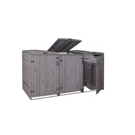   Kerti kukatároló szemeteskuka tároló 3 db 80-240 literes kukákhoz 120x75x96 tömör fa antracit-szürke