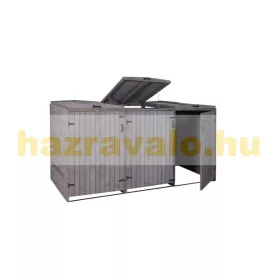   Kerti kukatároló szemeteskuka tároló 3 db 80-240 literes kukákhoz 120x75x96 tömör fa antracit-szürke
