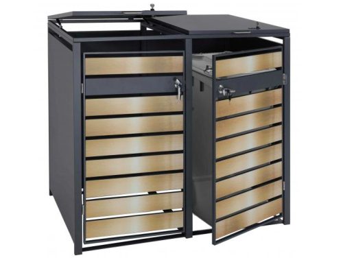 Garden bin storage galvanized steel trash bin storage 2 bins 117x132x80 cm anthracite-gold