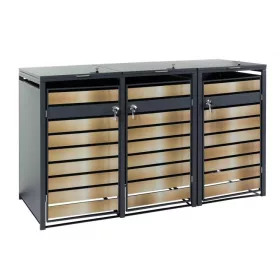   Kerti kukatároló horganyzott acél szemeteskuka tároló 3 db tároló 117x200x80 cm antracit-arany