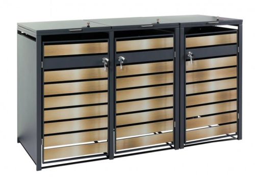 Garden bin storage galvanized steel trash bin storage 3 bins 117x200x80 cm anthracite-gold