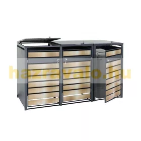   Kerti kukatároló horganyzott acél szemeteskuka tároló 3 db tároló 117x200x80 cm antracit-arany