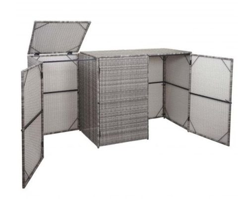 HWC-E25 3-part Garbage bin storage polyrattan 3x 120 liters gray