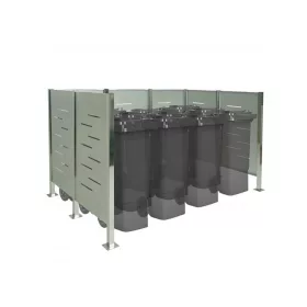   Kerti kukatároló rozsdamentes acél szemeteskuka tároló 150x243x163 cm inox kültéri kukatartó kerítés