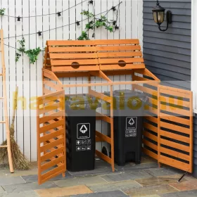   Kerti kukatároló fa szemeteskuka tároló 2 db tároló 131x85x125 cm