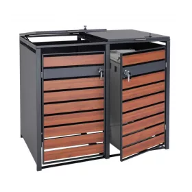   Kerti kukatároló horganyzott acél szemeteskuka tároló 2 db tároló 117x132x80 cm sötétbarna