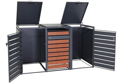 Garden bin storage galvanized steel trash bin storage 3 bins 117x200x80 cm dark brown