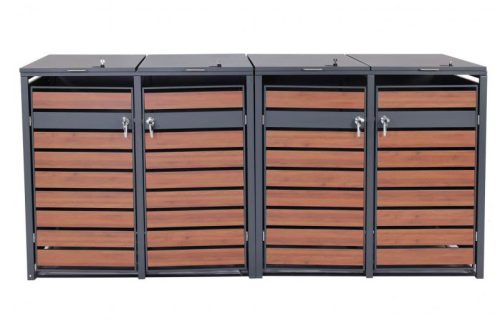 Garden bin storage galvanized steel trash bin storage 4 bins 117x264x80 cm dark brown