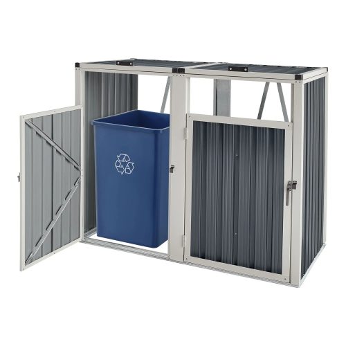 Garden bin storage galvanized steel trash bin storage 2 bins 121x146x82 cm anthracite