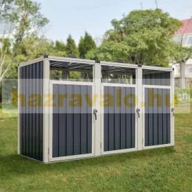   Kerti kukatároló horganyzott acél szemeteskuka tároló 3 db tároló 121x219x82 cm antracit