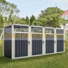   Kerti kukatároló horganyzott acél szemeteskuka tároló 4 db tároló 121x292x82 cm antracit