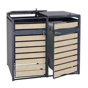   Kerti kukatároló horganyzott acél szemeteskuka tároló 2 db tároló 117x132x80 cm világosbarna