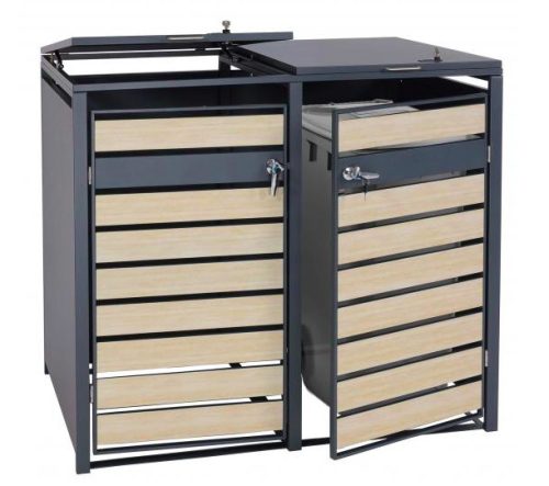 Garden bin storage galvanized steel trash bin storage 2 bins 117x132x80 cm light brown