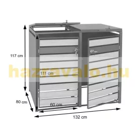   Kerti kukatároló horganyzott acél szemeteskuka tároló 2 db tároló 117x132x80 cm világosbarna
