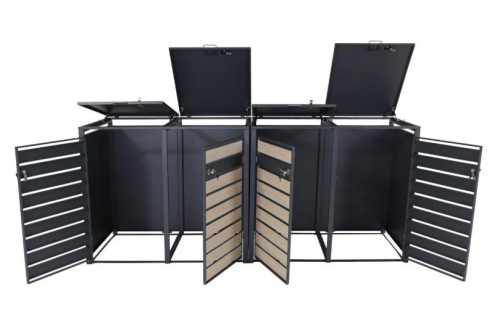 Garden bin storage galvanized steel trash bin storage 4 bins 117x264x80 cm light brown