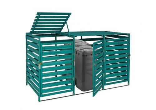 Garden bin storage wooden trash bin storage for storing 3 80-240 liter bins, green