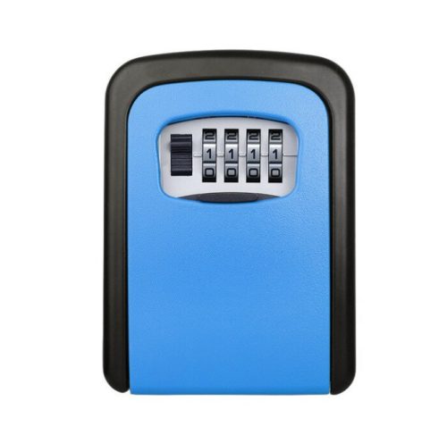 Key holder box with number lock key keeper can be mounted on a blue wall, for 5 keys