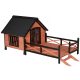 Wooden dog house with veranda 91 x 194.5 x 83 cm in brown color 