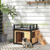 Dog house with roof terrace, stairs, window 121x77x78 cm wood black