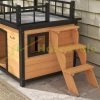 Dog house with roof terrace, stairs, window 121x77x78 cm wood black