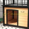 Dog house with roof terrace, stairs, window 121x77x78 cm wood black