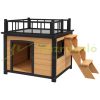 Dog house with roof terrace, stairs, window 121x77x78 cm wood black