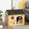 Dog house 69x50x58.5 cm with ventilation holes, weatherproof wood material black+wood 
