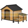 Wooden dog house 130x93x92 cm insulated pet house with 2 dog bowls with bitumen roof outdoor weatherproof pine 