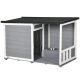 Dog house 103x62x66 cm with 2 feeding bowls, veranda weatherproof wood, gray-white