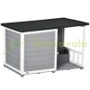Dog house 103x62x66 cm with 2 feeding bowls, veranda weatherproof wood, gray-white