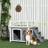 Dog house with roof terrace, stairs, window 121x77x78 cm wood, light gray