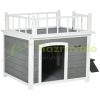 Dog house with roof terrace, stairs, window 121x77x78 cm wood, light gray