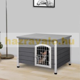   Fa kutyaház kültéri kutyakennel 80x55x53,5 cm vízálló szürke szállítódoboz kistestű állatok számára