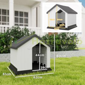   Kutyaház 62x61x60 cm időjárásálló ablakkal és ajtóval kistestű kutyáknak szürke-fehér