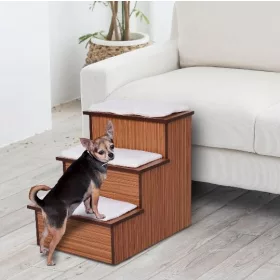   Kutyalépcső 3 lépcsőfokkal natúr színű, tárolódoboz funkcióval, max. 50 kg teherbírás