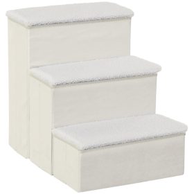   Kutyalépcső 3 lépcsőfokkal fehér, összecsukható belső tárolóval 40 x 54 x 48 cm