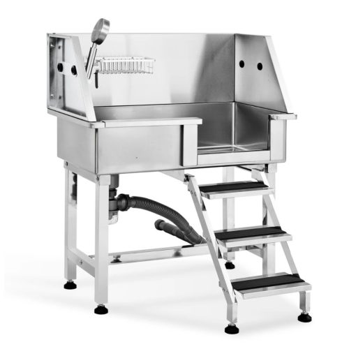 Kutyakozmetikai kád 86 cm rozsdamentes acél kutyafürdető állomás 100 kg teherbírás bal oldali ajtóval